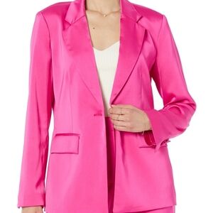 The Drop Pink Satin Blazer Small Pockets Collared Long Sleeve Loose Fit